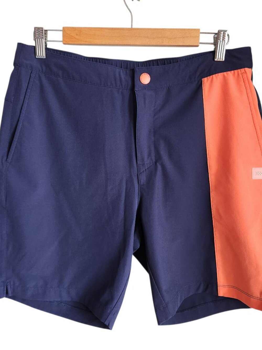 Rhone Swim Shorts Medium Men's Barrier Swim Blue Navy Orange Lined Pockets 8"
